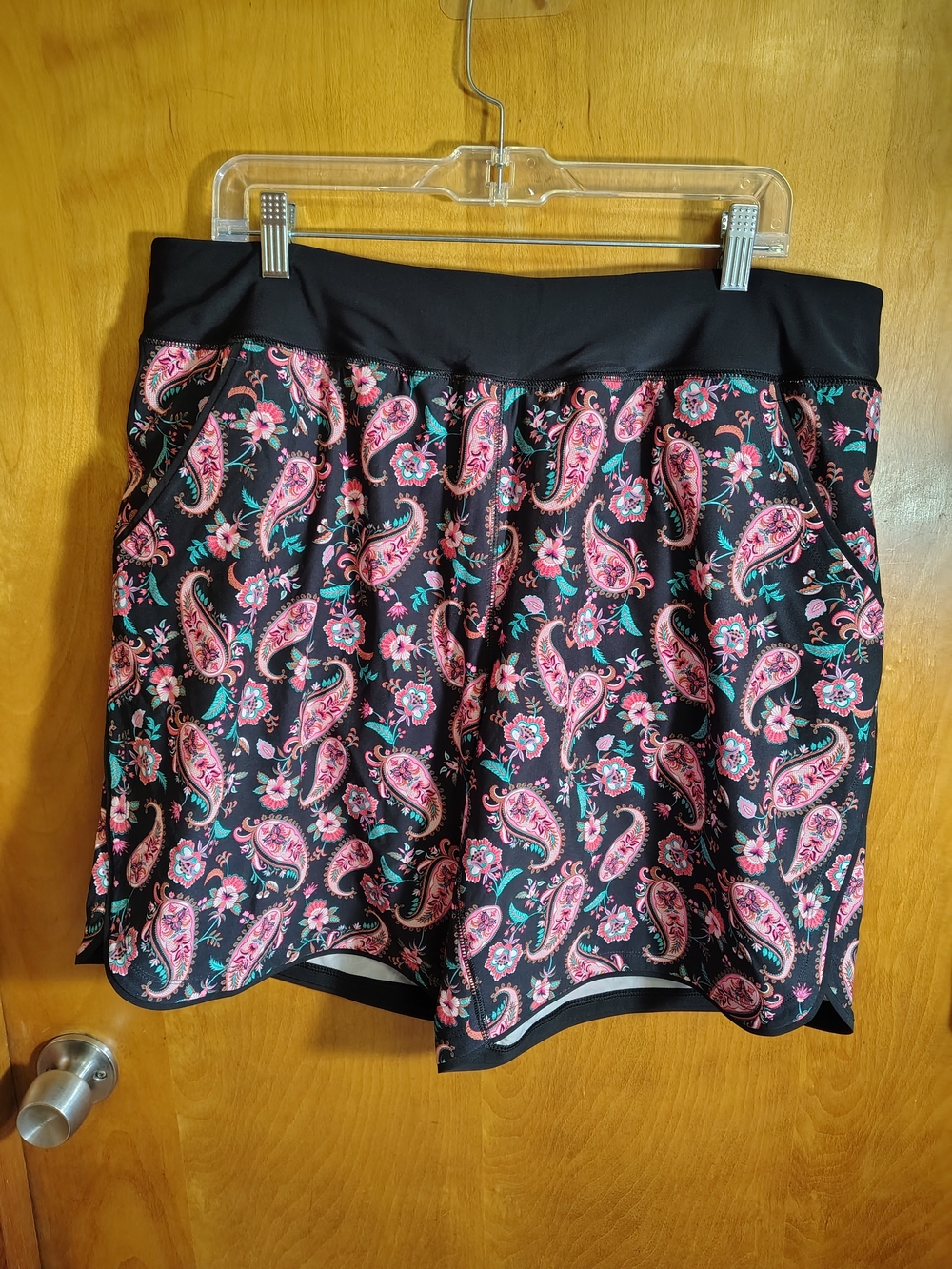 Lands' End Black Swim Skort with Pink Paisley Print